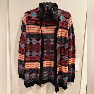 Vintage Y2K  Say What? Cardigan Womens L Knit Hoodie Sweater Tribal Aztec EUC